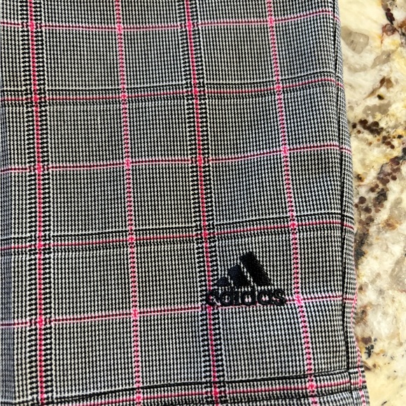 Adidas Gray Checkered Golf Shorts with Pink Lines - Picture 2 of 7